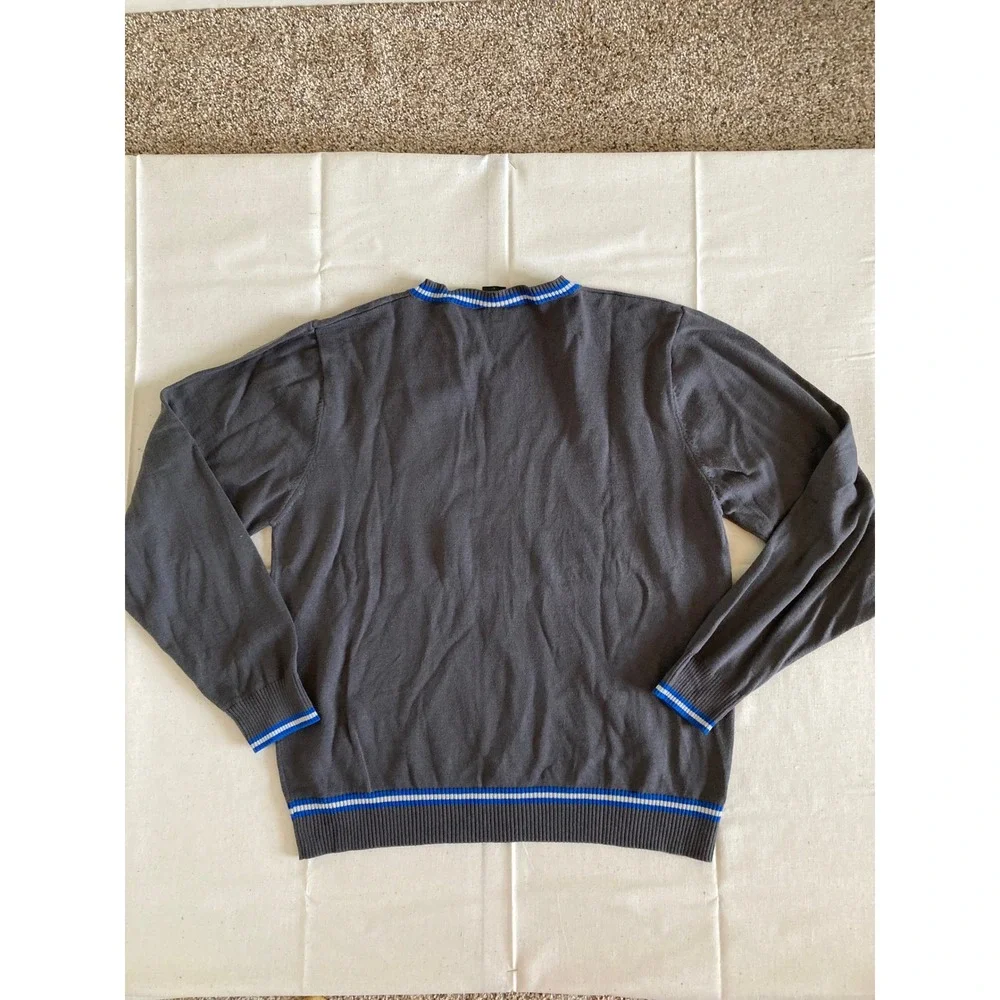 Harry Potter Ravenclaw Grey V-Neck Sweater Blue White Stripes Large 01620863